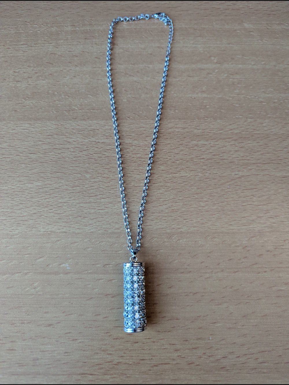 Silver Crystal Cylinder Pendant Necklace
